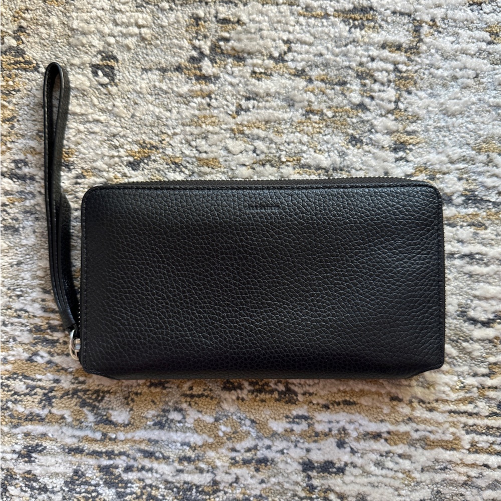 All Saints Black Leather Zippered Pouch wallet